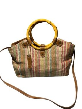 Relic by Fossil Striped Woven Canvas Satchel with Bamboo Handles | RLH8737993